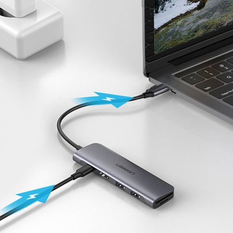 6w1 HUB adapter USB-C - HDMI USB-A USB-C PD czytnik SD TF - szary 6w1 HUB adapter USB-C - HDMI USB-A USB-C PD czytnik SD TF - szary
