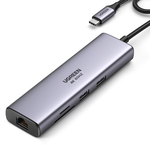 HUB Adapter USB-C - USB-A / HDMI / RJ45 / czytnik kart SD i TF / USB-C PD 100W - szary HUB Adapter USB-C - USB-A / HDMI / RJ45 / czytnik kart SD i TF / USB-C PD 100W - szary
