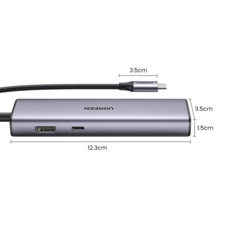 HUB Adapter USB-C - USB-A / HDMI / RJ45 / czytnik kart SD i TF / USB-C PD 100W - szary HUB Adapter USB-C - USB-A / HDMI / RJ45 / czytnik kart SD i TF / USB-C PD 100W - szary