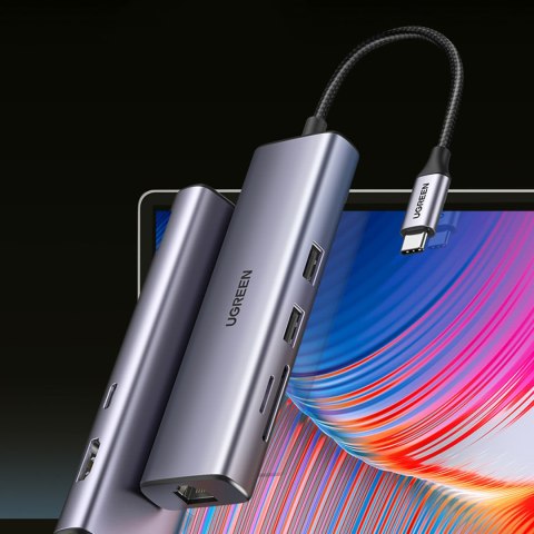 HUB Adapter USB-C - USB-A / HDMI / RJ45 / czytnik kart SD i TF / USB-C PD 100W - szary HUB Adapter USB-C - USB-A / HDMI / RJ45 / czytnik kart SD i TF / USB-C PD 100W - szary