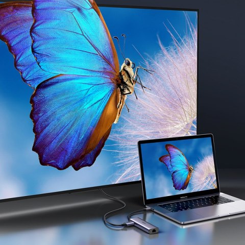 HUB Adapter USB-C - USB-A / HDMI / RJ45 / czytnik kart SD i TF / USB-C PD 100W - szary HUB Adapter USB-C - USB-A / HDMI / RJ45 / czytnik kart SD i TF / USB-C PD 100W - szary