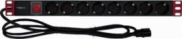 Listwa antyprzepięciowa - Techly 365733 Listwa zasilająca Rack 19'' 1U, 8x Schuko, kabel C14 2m