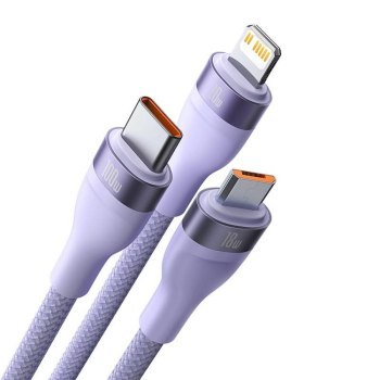 Baseus Flash Series 2 USB 3w1, USB-C + micro USB + Lightning, 100W, 1.2m (fioletowy) Baseus Flash Series 2 USB 3w1, USB-C + micro USB + Lightning, 100W, 1.2m (fioletowy)