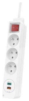 Listwa antyprzepięciowa - Hama Listwa Zasilająca 3 gniazda, 1 USB C, 1 USB A, biała