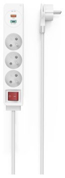 Listwa antyprzepięciowa - Hama Listwa Zasilająca 3 gniazda, 1 USB C, 1 USB A, biała Listwa antyprzepięciowa - Hama Listwa Zasilająca 3 gniazda, 1 USB C, 1 USB A, biała