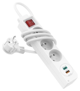Listwa antyprzepięciowa - Hama Listwa Zasilająca 3 gniazda, 1 USB C, 1 USB A, biała Listwa antyprzepięciowa - Hama Listwa Zasilająca 3 gniazda, 1 USB C, 1 USB A, biała