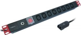 Listwa antyprzepięciowa - Techly 109559 Listwa zasilająca Rack 19'' 1U, 8 gniazd C13, kabel C14 2m do UPS