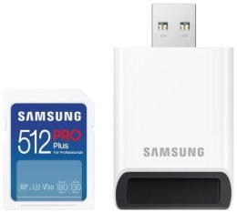 Samsung PRO Plus SDXC 512GB UHS-I U3 [Zapis 130MB/s Odczyt 180MB/s] z czytnikiem v2023