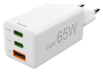 Hama mini GaN 65W PD/QC 2x USB-C, 1x USB-A biała Hama mini GaN 65W PD/QC 2x USB-C, 1x USB-A biała