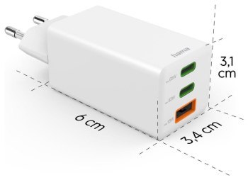Hama mini GaN 65W PD/QC 2x USB-C, 1x USB-A biała Hama mini GaN 65W PD/QC 2x USB-C, 1x USB-A biała