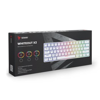 SAVIO KLAWIATURA MECHANICZNA WHITEOUT X2 BLUE OUTEMU HOT SWAP SAVIO KLAWIATURA MECHANICZNA WHITEOUT X2 BLUE OUTEMU HOT SWAP