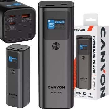 Canyon PB-2010 TFT 27000 mAh 97.2Wh PD140W QC 3.0 szary Canyon PB-2010 TFT 27000 mAh 97.2Wh PD140W QC 3.0 szary