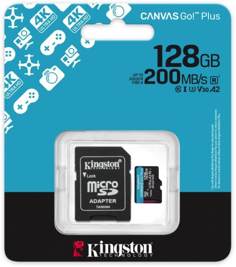 Karta pamięci microSD 128GB Kingston CanvasGo! Plus 200MB/s A2 U3 V30 + adapter Karta pamięci microSD 128GB Kingston CanvasGo! Plus 200MB/s A2 U3 V30 + adapter
