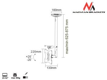 Uchwyt - Uchwyt ścienny do telewizora Maclean MC-504S (Obrotowy sufitowy Uchylny - 42 ; max. 30kg) Uchwyt - Uchwyt ścienny do telewizora Maclean MC-504S (Obrotowy sufitowy Uchylny - 42 ; max. 30kg)