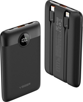 Bateria zewnętrzna (Powerbank) VEGER C11 BEST - 10 000mAh LCD z kablem Typ C + Apple Lightning 8-pin QC3.0 PD 22,5W (W1170) Bateria zewnętrzna (Powerbank) VEGER C11 BEST - 10 000mAh LCD z kablem Typ C + Apple Lightning 8-pin QC3.0 PD 22,5W (W1170)