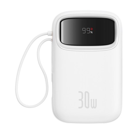 Power bank 10000mAh QPow 2 30W z wbudowanymi kablami USB-C - biały Power bank 10000mAh QPow 2 30W z wbudowanymi kablami USB-C - biały