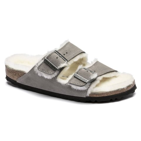 Klapki damskie/męskie ocieplane Birkenstock Arizona Shearling Stone Coin zamsz z wełną owczą regular szerokie (1017402) Klapki damskie/męskie ocieplane Birkenstock Arizona Shearling Stone Coin zamsz z wełną owczą regular szerokie (1017402)