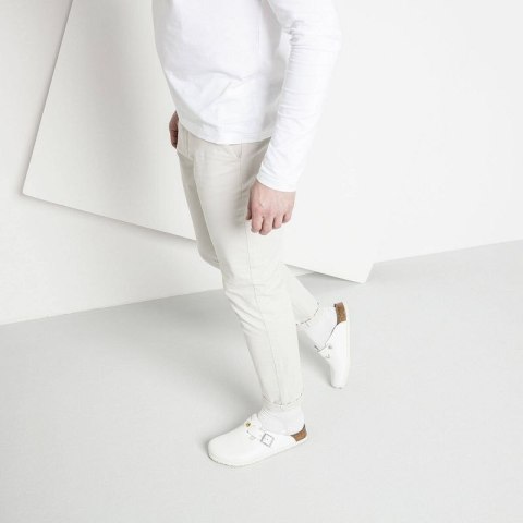 Chodaki damskie Birkenstock Boston ESD White skóra naturalna klapki medyczne narrow wąskie (0061378) Chodaki damskie Birkenstock Boston ESD White skóra naturalna klapki medyczne narrow wąskie (0061378)