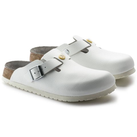 Chodaki damskie Birkenstock Boston ESD White skóra naturalna klapki medyczne narrow wąskie (0061378) Chodaki damskie Birkenstock Boston ESD White skóra naturalna klapki medyczne narrow wąskie (0061378)