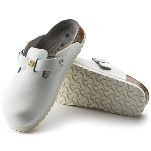 Chodaki damskie Birkenstock Boston ESD White skóra naturalna klapki medyczne narrow wąskie (0061378) Chodaki damskie Birkenstock Boston ESD White skóra naturalna klapki medyczne narrow wąskie (0061378)
