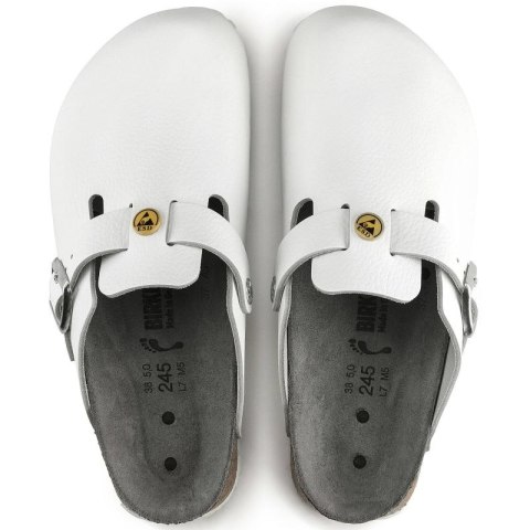 Chodaki damskie Birkenstock Boston ESD White skóra naturalna klapki medyczne narrow wąskie (0061378) Chodaki damskie Birkenstock Boston ESD White skóra naturalna klapki medyczne narrow wąskie (0061378)
