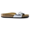 Klapki damskie Birkenstock Madrid Birko-Flor Silver srebrne regular szerokie (0040411)
