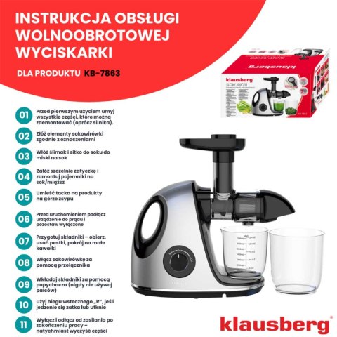 SOKOWIRÓWKA WYCISKARKA WOLNOOBROTOWA KLAUSBERG KB-7863 SOKOWIRÓWKA WYCISKARKA WOLNOOBROTOWA KLAUSBERG KB-7863