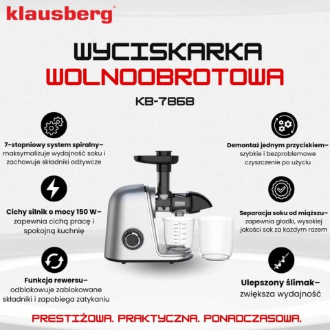 SOKOWIRÓWKA WYCISKARKA WOLNOOBROTOWA KLAUSBERG KB-7868 SOKOWIRÓWKA WYCISKARKA WOLNOOBROTOWA KLAUSBERG KB-7868