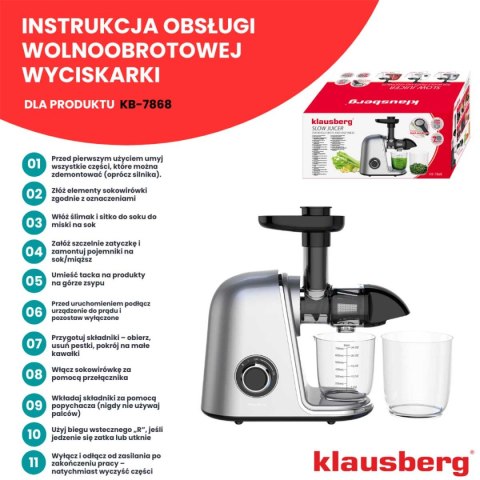 SOKOWIRÓWKA WYCISKARKA WOLNOOBROTOWA KLAUSBERG KB-7868 SOKOWIRÓWKA WYCISKARKA WOLNOOBROTOWA KLAUSBERG KB-7868