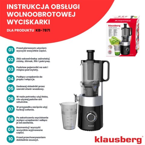 SOKOWIRÓWKA WYCISKARKA WOLNOOBROTOWA PIONOWA KLAUSBERG KB-7871 SOKOWIRÓWKA WYCISKARKA WOLNOOBROTOWA PIONOWA KLAUSBERG KB-7871