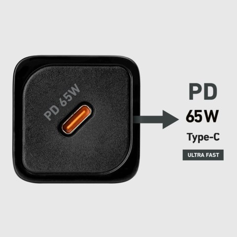 Ładowarka sieciowa GaN z Power Delivery 65W - czarna Ładowarka sieciowa GaN z Power Delivery 65W - czarna