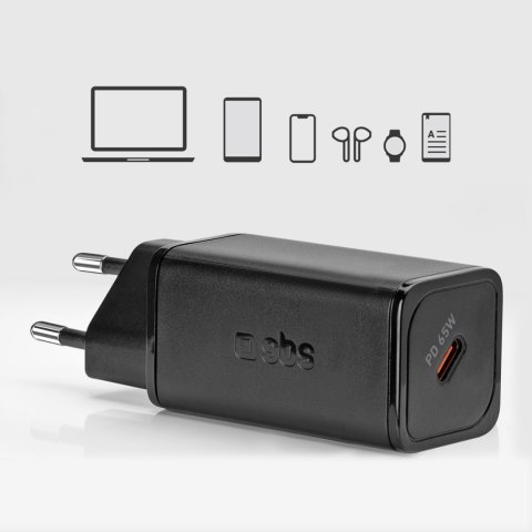 Ładowarka sieciowa GaN z Power Delivery 65W - czarna Ładowarka sieciowa GaN z Power Delivery 65W - czarna
