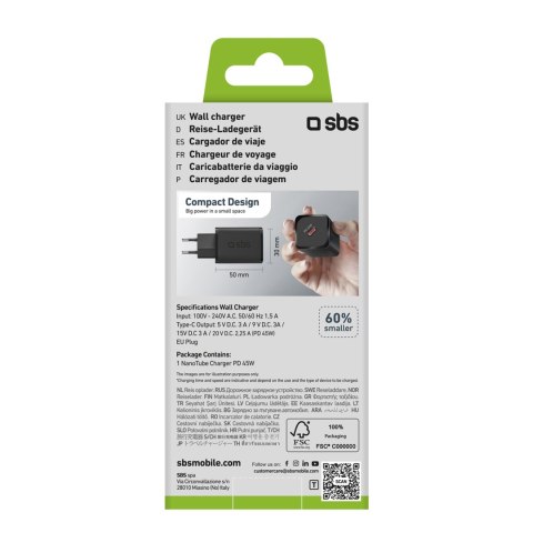 Ładowarka sieciowa Power Delivery GaN USB-C 45W - czarna Ładowarka sieciowa Power Delivery GaN USB-C 45W - czarna