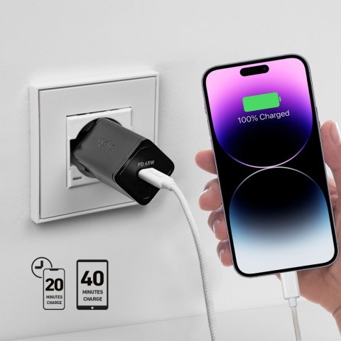 Ładowarka sieciowa Power Delivery GaN USB-C 45W - czarna Ładowarka sieciowa Power Delivery GaN USB-C 45W - czarna