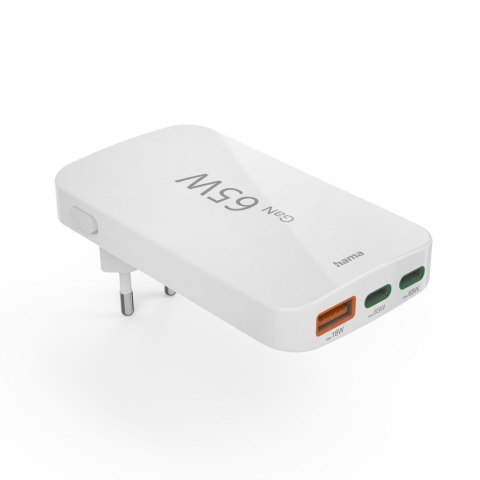 Ładowarka sieciowa składana GaN USB-C USB-A 65W - biała Ładowarka sieciowa składana GaN USB-C USB-A 65W - biała