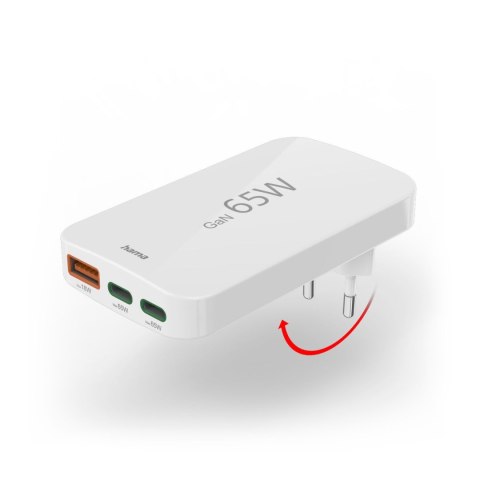 Ładowarka sieciowa składana GaN USB-C USB-A 65W - biała Ładowarka sieciowa składana GaN USB-C USB-A 65W - biała