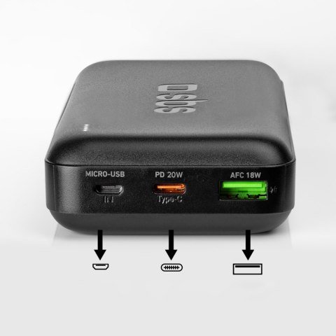 Powerbank 20000 mAh PD USB-C USB-A Micro-USB 20W - czarny Powerbank 20000 mAh PD USB-C USB-A Micro-USB 20W - czarny