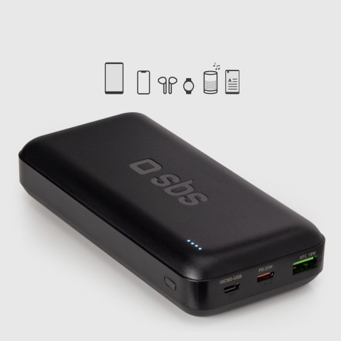 Powerbank 20000 mAh PD USB-C USB-A Micro-USB 20W - czarny Powerbank 20000 mAh PD USB-C USB-A Micro-USB 20W - czarny