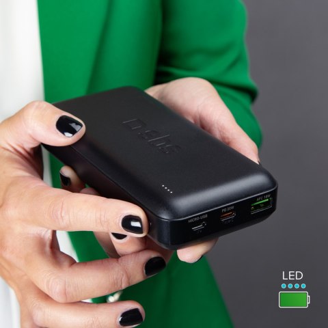 Powerbank 20000 mAh PD USB-C USB-A Micro-USB 20W - czarny Powerbank 20000 mAh PD USB-C USB-A Micro-USB 20W - czarny