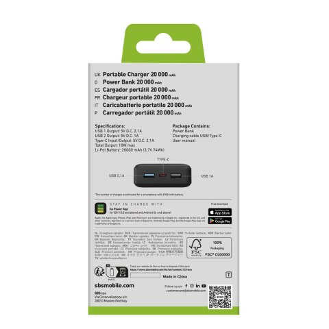 Powerbank 20000 mAh USB-A USB-C - czarny Powerbank 20000 mAh USB-A USB-C - czarny