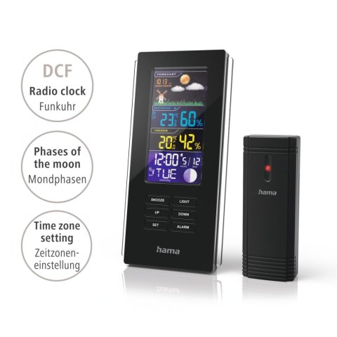 Stacja pogody Hama Color Edge termometr higrometr radiobudzik fazy księzyca - czarna Stacja pogody Hama Color Edge termometr higrometr radiobudzik fazy księzyca - czarna