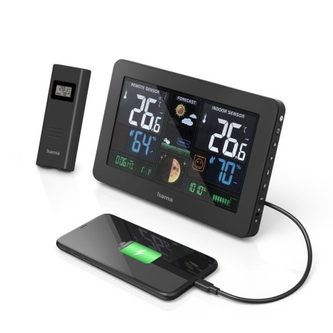 Stacja pogody Hama Premium z kolorowym wyświetlaczem USB - czarna Stacja pogody Hama Premium z kolorowym wyświetlaczem USB - czarna