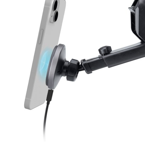 Uchwyt na smartfona teleskopowy z ładowarką bezprzewodową MagSafe na szybę i deskę - czarny Uchwyt na smartfona teleskopowy z ładowarką bezprzewodową MagSafe na szybę i deskę - czarny