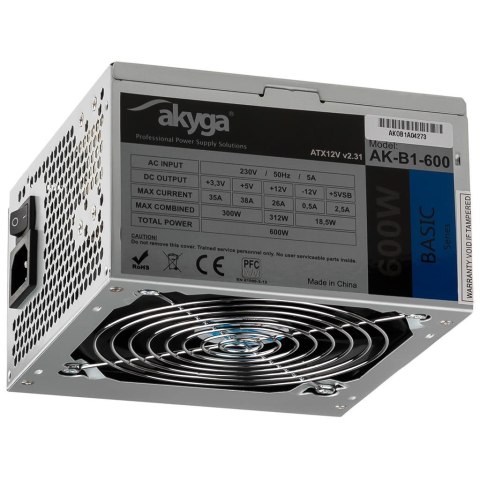 Zasilacz ATX 600W Akyga Basic AK-B1-600 Fan12cm P4 4xSATA PCI-E Zasilacz ATX 600W Akyga Basic AK-B1-600 Fan12cm P4 4xSATA PCI-E