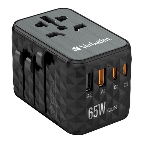 Adapter podróżny Verbatim UTA-05 GaN III globalny 2xUSB-C PD QC 4+ 65W, 1xUSB-A 60W, 1xUSB-A 5W Adapter podróżny Verbatim UTA-05 GaN III globalny 2xUSB-C PD QC 4+ 65W, 1xUSB-A 60W, 1xUSB-A 5W