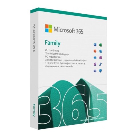 Oprogramowanie Microsoft 365 Family PL P10 1Y 6Users Win/Mac Medialess Box Oprogramowanie Microsoft 365 Family PL P10 1Y 6Users Win/Mac Medialess Box