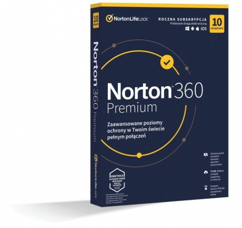 Oprogramowanie NORTON 360 Premium 75GB PL 1 użytkownik, 10 urządzeń, 1 rok Oprogramowanie NORTON 360 Premium 75GB PL 1 użytkownik, 10 urządzeń, 1 rok
