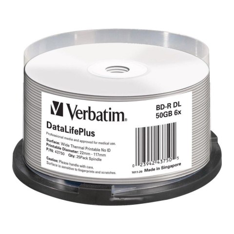 Płyty BD-R DL Verbatim 50GB 6x Wide White Thermal Printable - No ID Brand (spindle 25) Płyty BD-R DL Verbatim 50GB 6x Wide White Thermal Printable - No ID Brand (spindle 25)