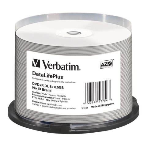 Płyty DVD+R DL Verbatim DataLife Plus 8.5GB 8x Wide Thermal Printable (Spindle 50) Płyty DVD+R DL Verbatim DataLife Plus 8.5GB 8x Wide Thermal Printable (Spindle 50)