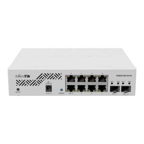Switch zarządzalny MikroTik CSS610-8G-2S+IN 8x1GbE 2xSFP+ PoE Switch zarządzalny MikroTik CSS610-8G-2S+IN 8x1GbE 2xSFP+ PoE